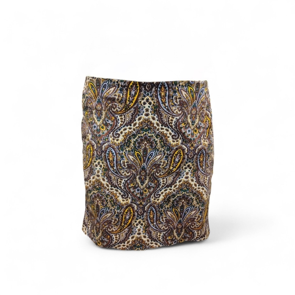 J. Crew Paisley Pencil Skirt in Navy, Mustard, Cream, Brown, Stretch, POCKETS